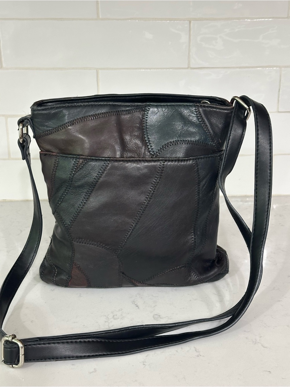 Jaclyn Smith Black Patchwork Leather Crossbody